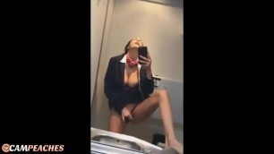 Campeaches - &ast;MUST SEE&ast; Hot Stewardess Live on public plane flight masturbating nude